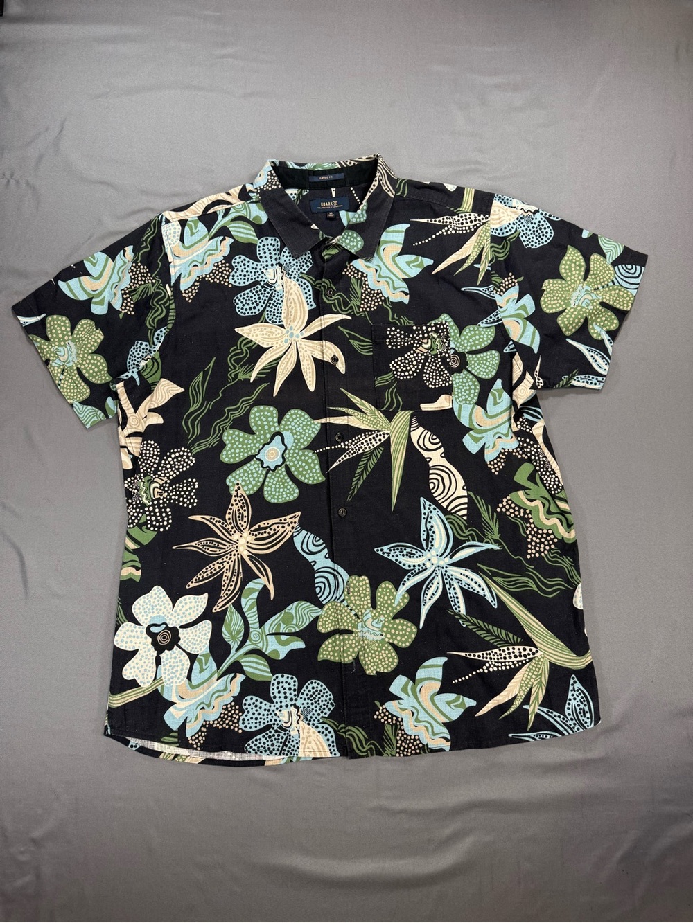 Roark Black Short-Sleeve Floral Button-Down Shirt with Green and Blue Print - Picture 2 of 7